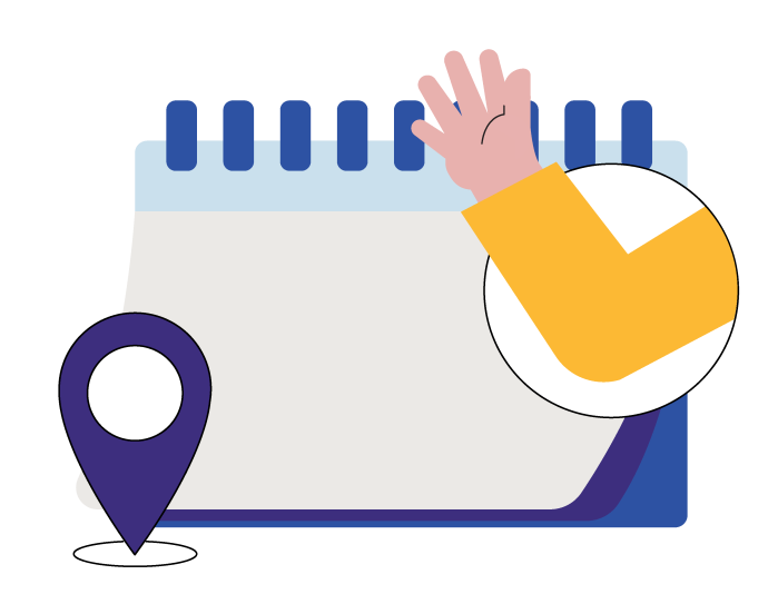 A paper calendar with an image of a hand waving. 